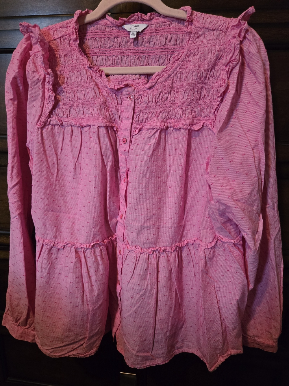 Crown & Ivy Pink Peasant Blouse
